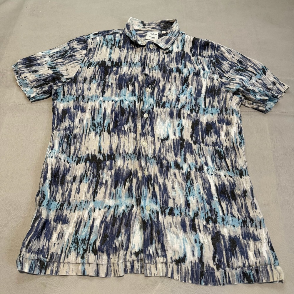 Murano Baird McNutt 100% Pure Linen Shirt Men Slim Short Sleeve Abstract-L-6401